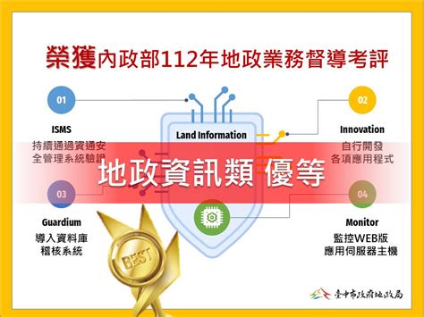 臺中市政府地政局 內政部112年對直轄、縣市政府地政業務督導考評 「地政資訊類」榮獲優等🌟