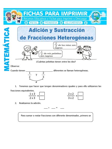 Suma y Resta de Fracciones Heterogéneas | PDF