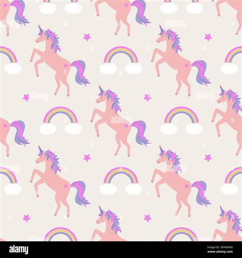 Vector Cute Seamless Pattern With Unicorns Rainbows And Stars Stock Vector Image And Art Alamy