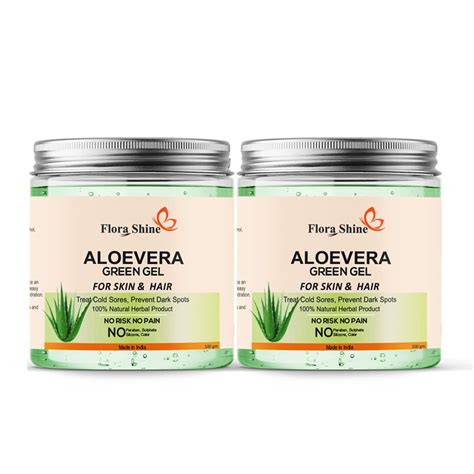 Flora Shine Pure Aloe Vera Green Gel For Skin And Hair With Vitamin E And Natural Emollients