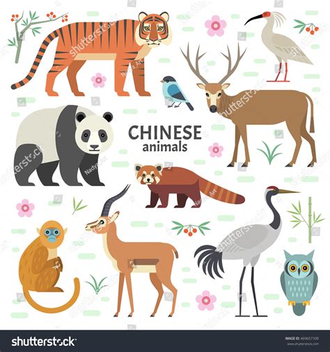 Vector Illustration Chinese Animals Panda Red Stock Vector (Royalty ...