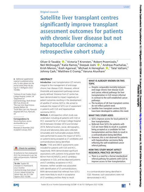 Pdf Satellite Liver Transplant Centres Significantly Improve