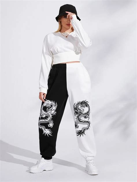 Shein Ezwear Pantalon De Surv Tement Motif De Dragon Chinois Mode