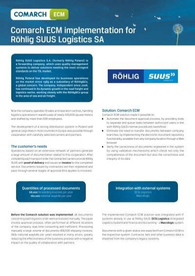 Comarch ECM implementation for Röhlig SUUS Logistics SA