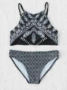 Halter Tribal Print Bikini Set