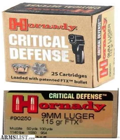 Armslist For Sale Hornady Critical Defense 115 Grain 9mm 10 Per Box Great Deal