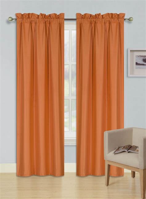 2 Panels Orange Solid Blackout Thermal Rod Pocket Foam Lined Window