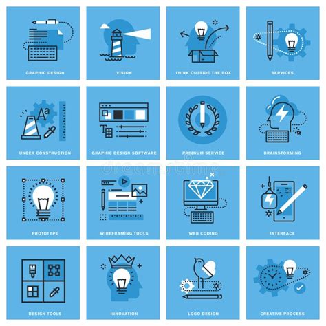 Sistema De La Línea Fina Iconos Del Concepto De Diseño Gráfico De