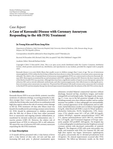 Pdf A Case Of Kawasaki Disease With Coronary Aneurysm Responding To