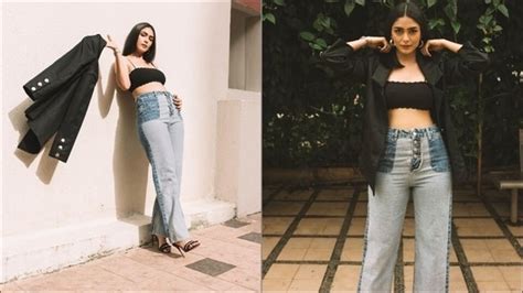 Mrunal Thakur Gives Sexy Spin To Boss Lady Vibes In Blazer Over Bralette Jeans Fashion Trends