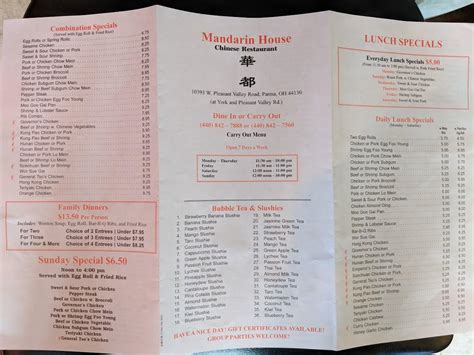 Menu At Mandarin House Chinese Restaurant Cleveland