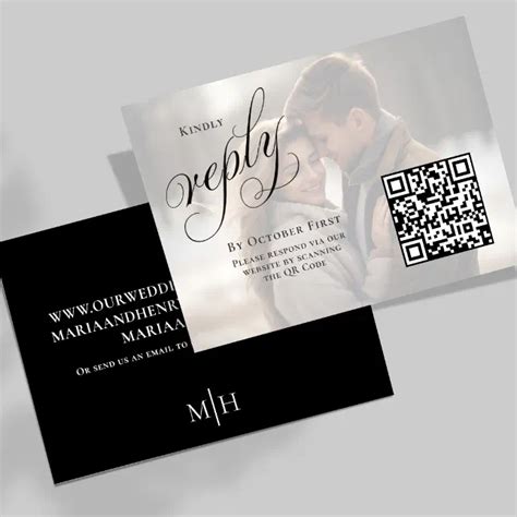 Elegant Qr Code Calligraphy Rsvp Photo Enclosure Card Zazzle