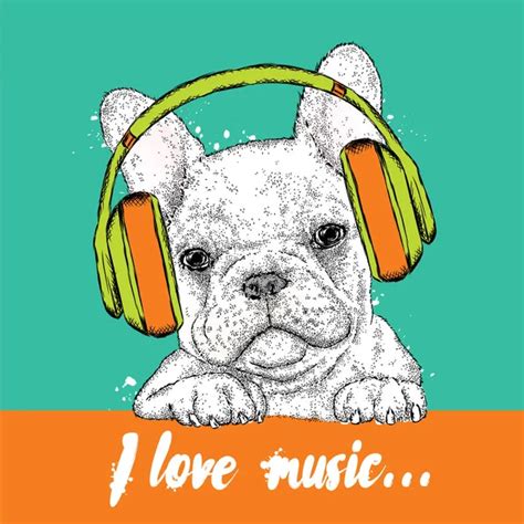 Funny dog wearing headphones. Vector illustration for greeting card ...