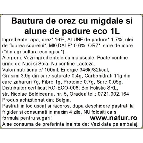 Bautura Vegetala De Orez Cu Migdale Si Alune De Padure Bio 1l EMAG Ro