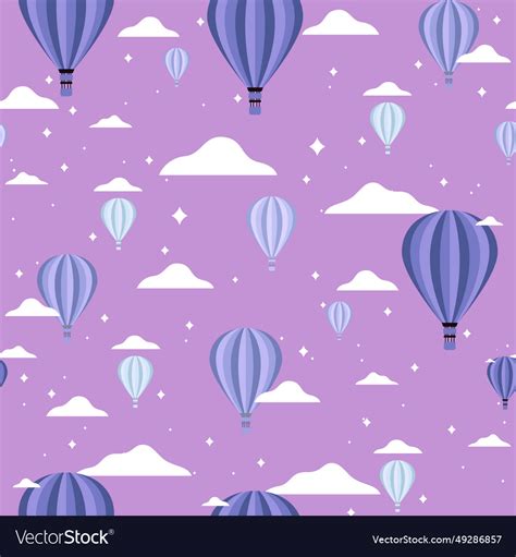 Seamless Pattern Hot Air Balloons Over Cloudy Sky Vector Image