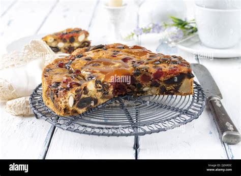 Traditional Australian Christmas Cake With Fruits And Nuts Served As