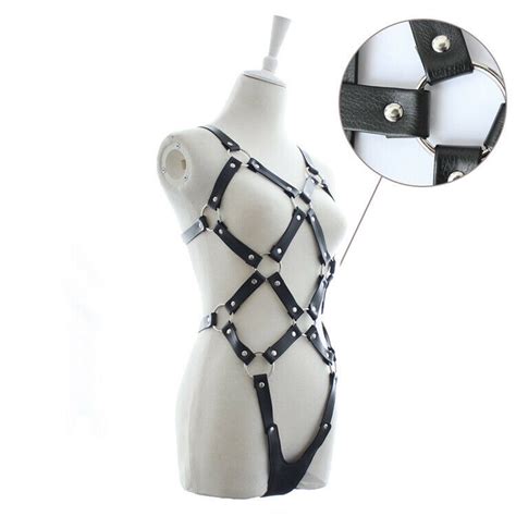 Women Pu Leather Cupless Corset Lingerie Thong Full Body Harness Costume Teddy Ebay