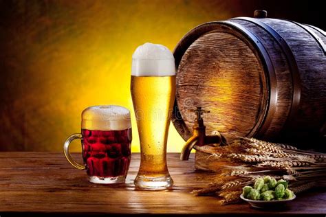 Beer Barrel With Beer Glasses On A Wooden Table Stock Image Image Of Golden Beer 24777351