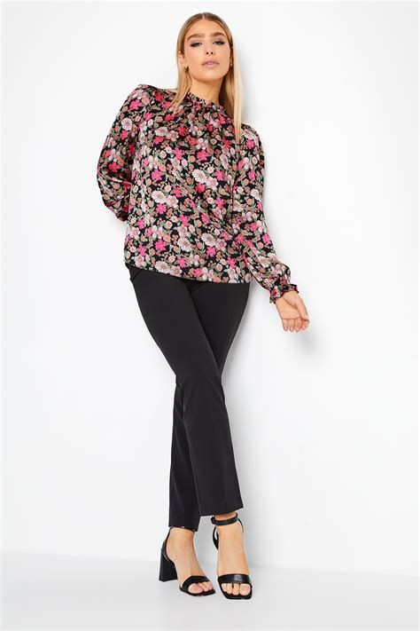 Mandco Black Floral Print Frill Neck Blouse Mandco