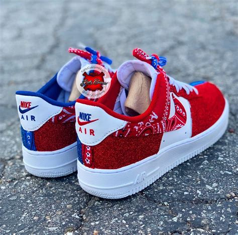 Custom Nike Air Force One Blue Red Bandana Glitter Edition