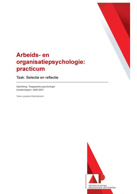 Arbeids En Organisatiepsychologie Practicum Opdracht Selectie En