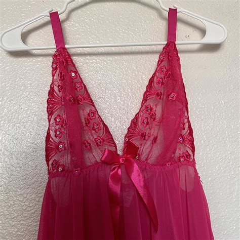 Hot Pink Lace Babydoll Nightie With Bow And Depop