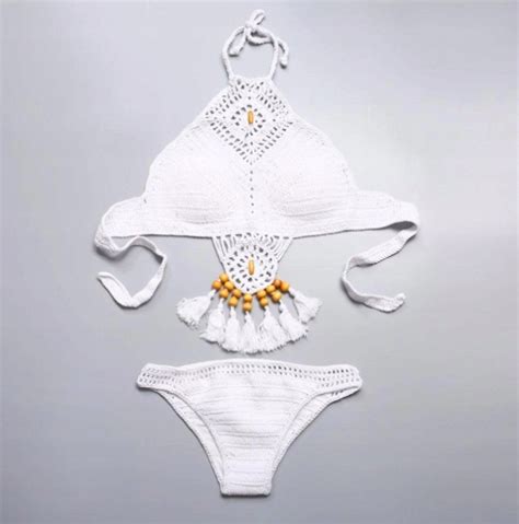 STRÓJ KĄPIELOWY BIKINI PLECIONY SZYDEŁKO BOHO M 11920388685 oficjalne archiwum Allegro