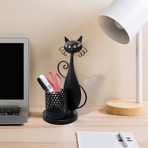 Black Pen Organizer Metal Black Cat Pen Holder Creative For Desk EBay