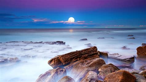 Wallpaper Night, moon, sea, stones 1920x1200 HD Picture, Image