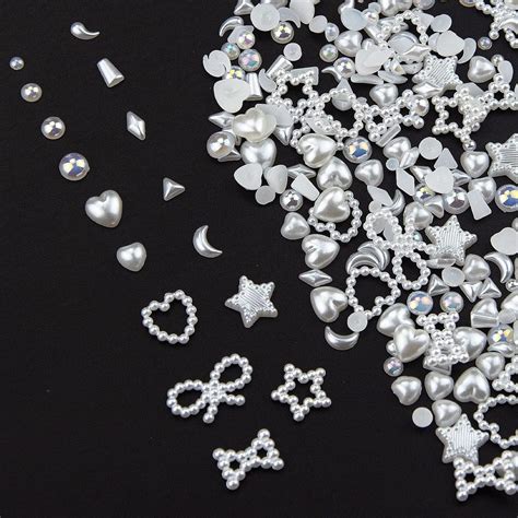 600 Pcs 3d Pearls White Nail Charms Multi Shapes Heart Star