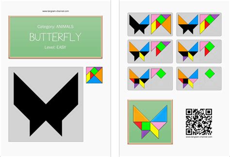 Tangram Butterfly - Printable tangram worksheet #246 - Providing ...