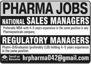 National Pharmaceutical Company Jobs In Lahore Job Advertisement