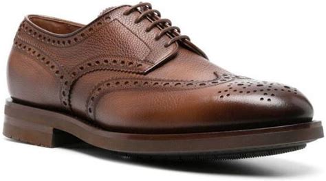 Santoni Leren Derby Brogues Bruin Schoenen Nl