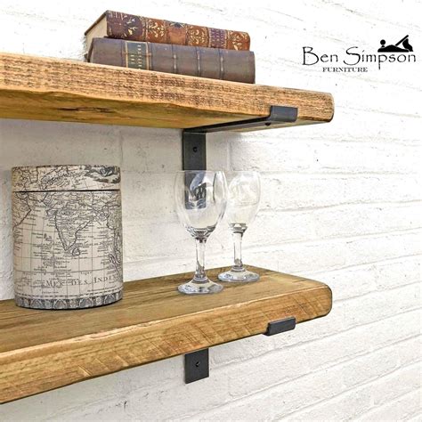 Rustic Shelves Handcrafted Using Solid Wood Industrial Metal Etsy