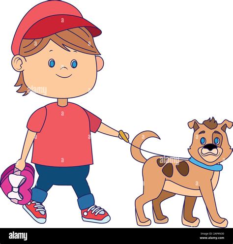 cartoon happy boy walking with cute dog Stock Vector Image & Art - Alamy