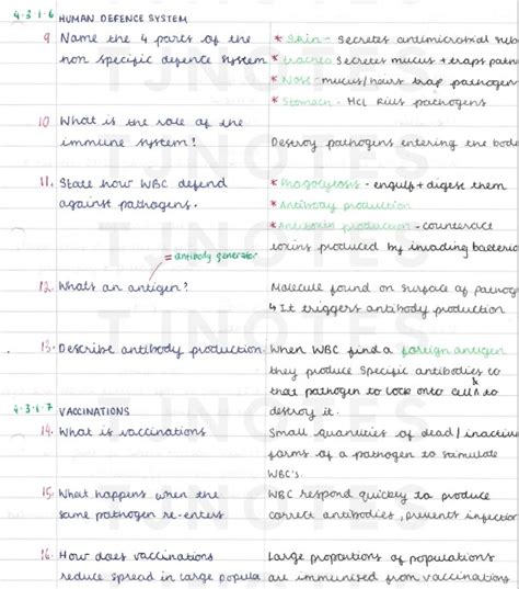 Grade 9 Infection Response GCSE Biology Paper 1 Combined Science