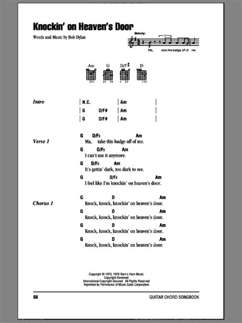 Bob Dylan Knocking On Heavens Door Lyrics And Chords The Door