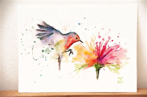 Colibrí pintura acuarela original pájaro de color Etsy España