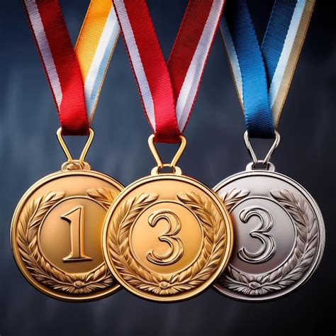 Tres Medallas De Oro Plata Y Bronce Con Cintas De Los Mismos Colores