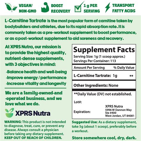 Xprs Nutra L Carnitine L Tartrate Powder Premium Pure L Carnitine