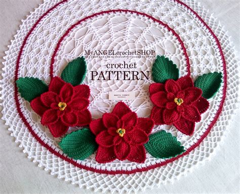 Crochet Pattern Doily With Poinsettia Tutorial Christmas - Etsy