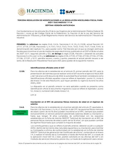 TERCERA RESOLUCIÓN DE MODIFICACIONES A LA RESOLUCIÓN MISCELÁNEA FISCAL