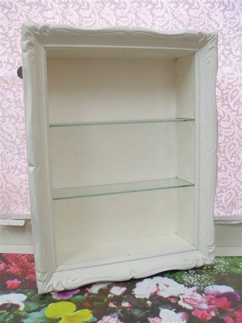 Sweet Vintage White Painted Wall Shadow Box With Glass Shelves Etsy