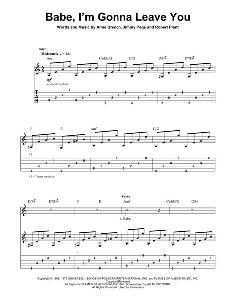 Babe I M Gonna Leave You By Led Zeppelin Sheet Music For Guitar Tab