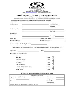 Fillable Online Golf Club Application Form - Coomealla Club Fax Email ...