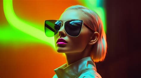 Premium Ai Image A Woman Stands In Front Of A Neon Wall With Neon