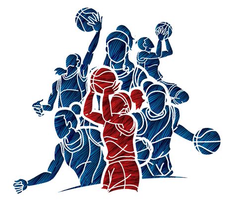 Group of Basketball Women Players Action Cartoon Sport Team Graphic