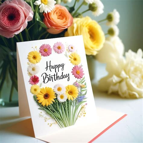 Premium Photo | Happy birthday card with flowers assortment