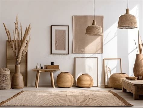 Hand Crafted Home Decor Pieces in Farmhouse Room. Boho Interior Design ...