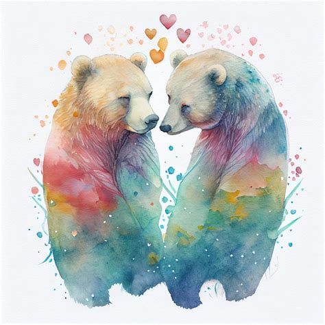 Casal de urso aquarela apaixonado por ilustração de cartão de dia dos